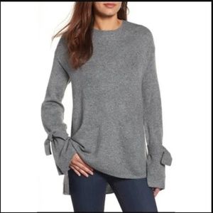 Halogen Gray Tie Bell Sleeve Crew Neck Sweater